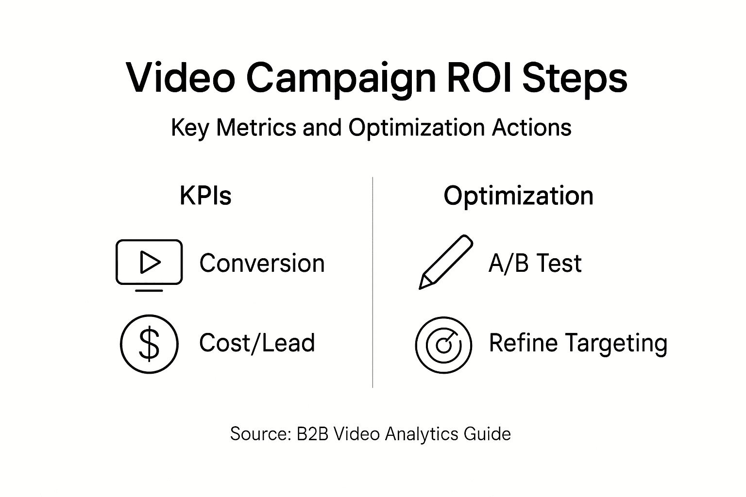 Infographic showing video campaign ROI steps and metrics