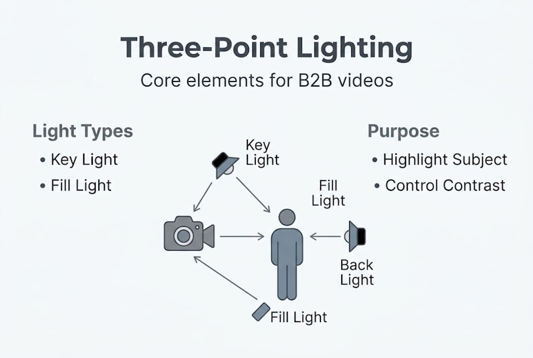 Infographic showing basic three-point lighting setup